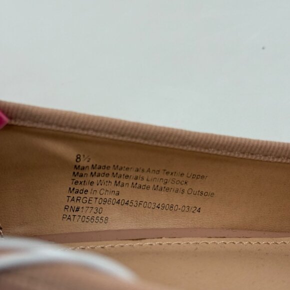 A New Day Beige Patent Leather Look Ballet Flats Size 8.5 Bow Accent Block Heel - Picture 2 of 10